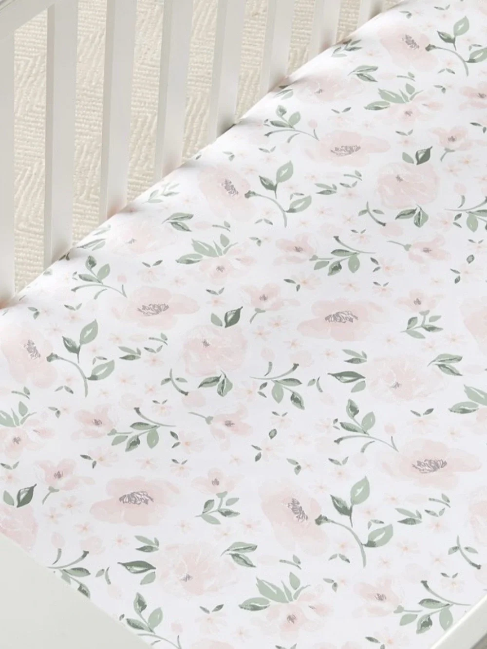 Pottery Barn Kids Meredith Allover Floral Fitted Crib Sheet Pink Organic Cotton